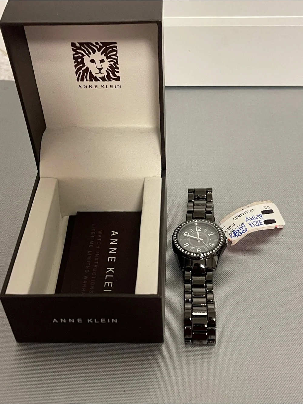 Anne Klein Women’s Black Dial Black-Trim Band Watch AK/1899 New w/Box & Manual